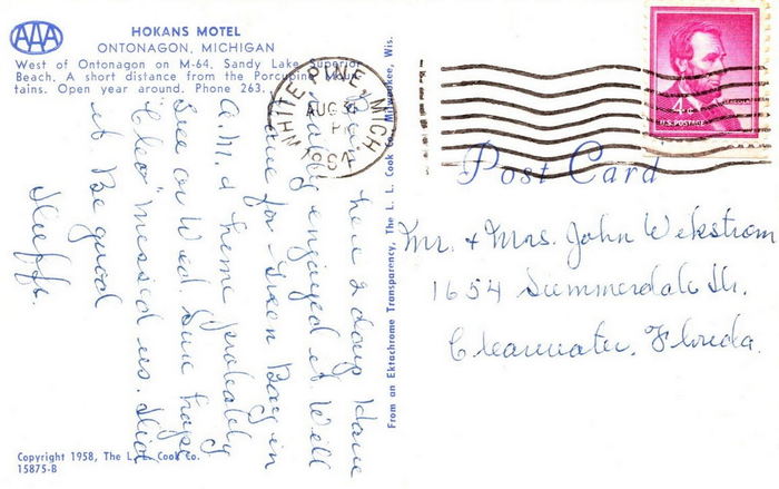 Hokans Motel (Scotts Superior Inn & Cabins, Hokans, Tallmans Motel) - Old Postcard (newer photo)